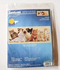 New Vtg Janlynn Cross Stitch Craft Kit Kittens In A Row 106-46 Cat Mayhew Sealed