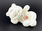 Fenton Bear Reclining Winter Rose Signed  A Sullee Iridescent Glass  1989