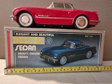 Red Deluxe Sedan Chevy Corvette Tin Friction Car New Toy in Original Box MF316