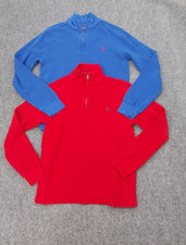 Lot 2 POLO RALPH LAUREN Pullover Sweater Boys XL 18-20 1/4 Zip Blue Red Waffle