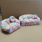 VTG Barbie Doll Furniture 1994 Toymax Multicolor Floral Couch Chair & 2 Pillows
