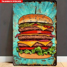 Giant Burger Metal Tin Sign Retro Fast Food Wall Decoration for Kitchen/Diner