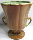 Vintage Red Wing Pottery Vase # 778 Brown Green Handles Ribbed 7 1/4" Tall