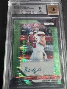 BAKER MAYFIELD ROOKIE BGS 9/AUTO 10 2018 PANINI NEON GREEN PULSAR PRIZM WOW!🔥