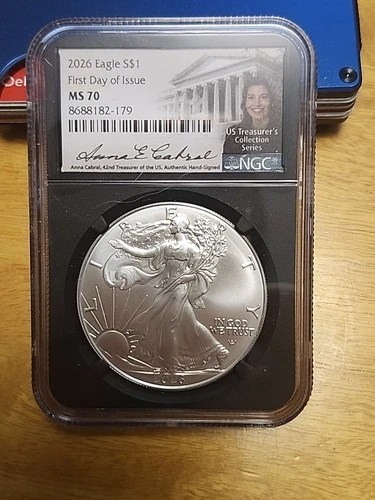 2026 SILVER EAGLE NGC MS70 ANNA CABRAL HAND SIGNED FIRST DAY OF ISSUE FDI BLACK