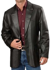 Men's Real Genuine Lambskin Handcraft Black Leather Blazer Two Button Soft Coat