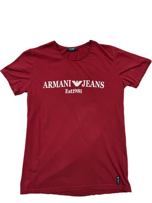 Armani Jeans Men's Red L Cotton Logo Crewneck Short Sleeve T-Shirt