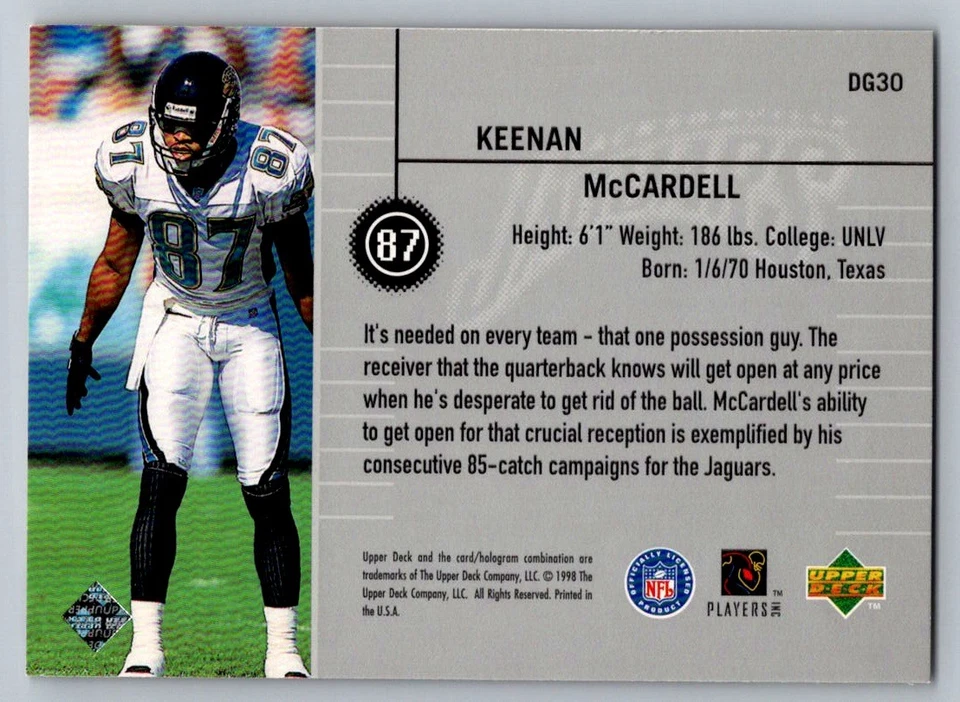 1998 Upper Deck #DG30 Keenan McCardell Define the Game - Image 2 of 2