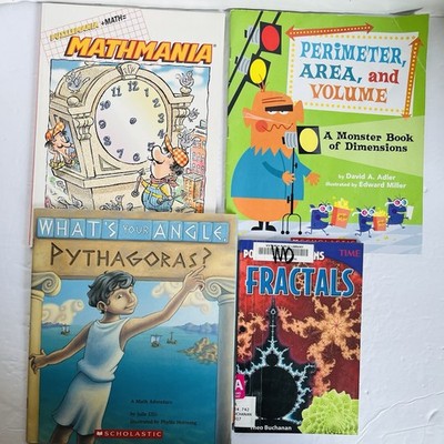 Lot of 4 Math Children's Books Fractals Perimeter Area Volume Pythagoras
