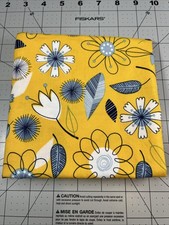 Hobby Lobby White Tulips Blue Flowers Feathers On Yellow Cotton Fabric 23”LX41”W