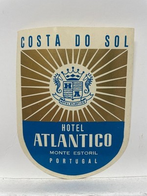 Hotel Atlantico Luggage Label Monte Estoril Portugal Costa Do Sol Steamer Trunk