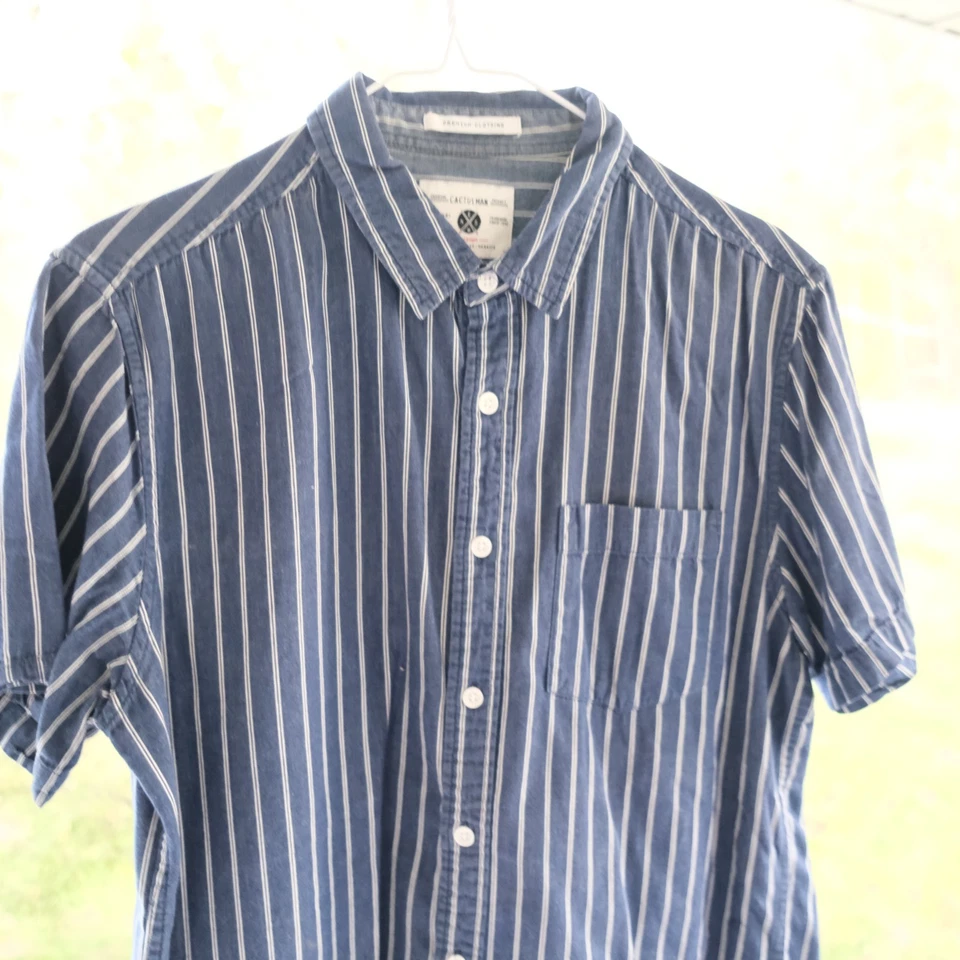 Cactus Man Ricky Singh Shirt Mens Medium Blue Slim Fit Button Up Short Sleeve - Image 2 of 4