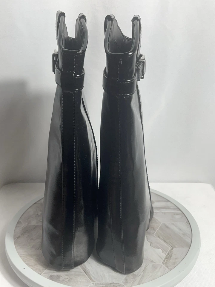 Botas anabela Madden Girl JJOE preto brilhante algemado tamanho 6.5 biqueira pontiaguda - Imagem 4 de 4