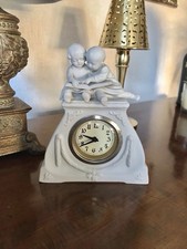 PETITE WHITE BISQUE PORCELAIN MANTEL CLOCK BY W. GOEBEL