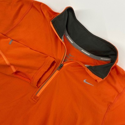 Nike Element Running Quarter 1/4 Zip Mens Medium Orange Dri FIT Thumb Holes Gym