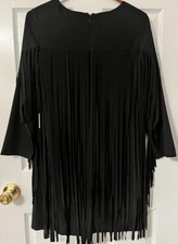 Kenzie Black Fringed Dress. Size S. Fringed Sleeves & Back. Lined. NWT