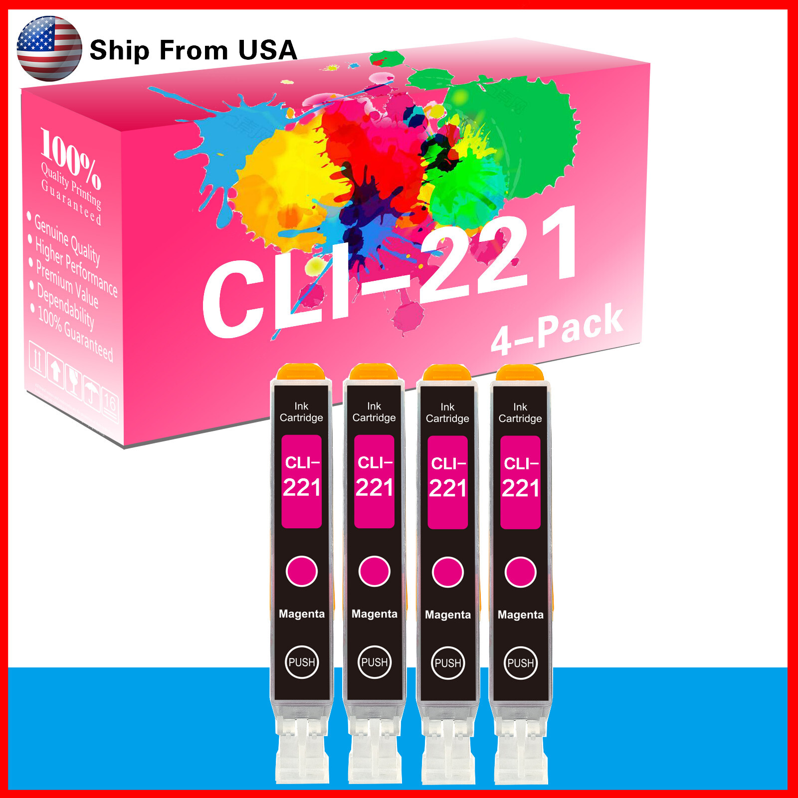 Pixma MX860 iP3600 MP630 CLI221 Magenta Ink Cartridge 4-Pack