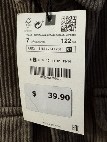 ZARA Boys Coat Corduroy Size 7 (never worn) (NWT) - Picture 5 of 6