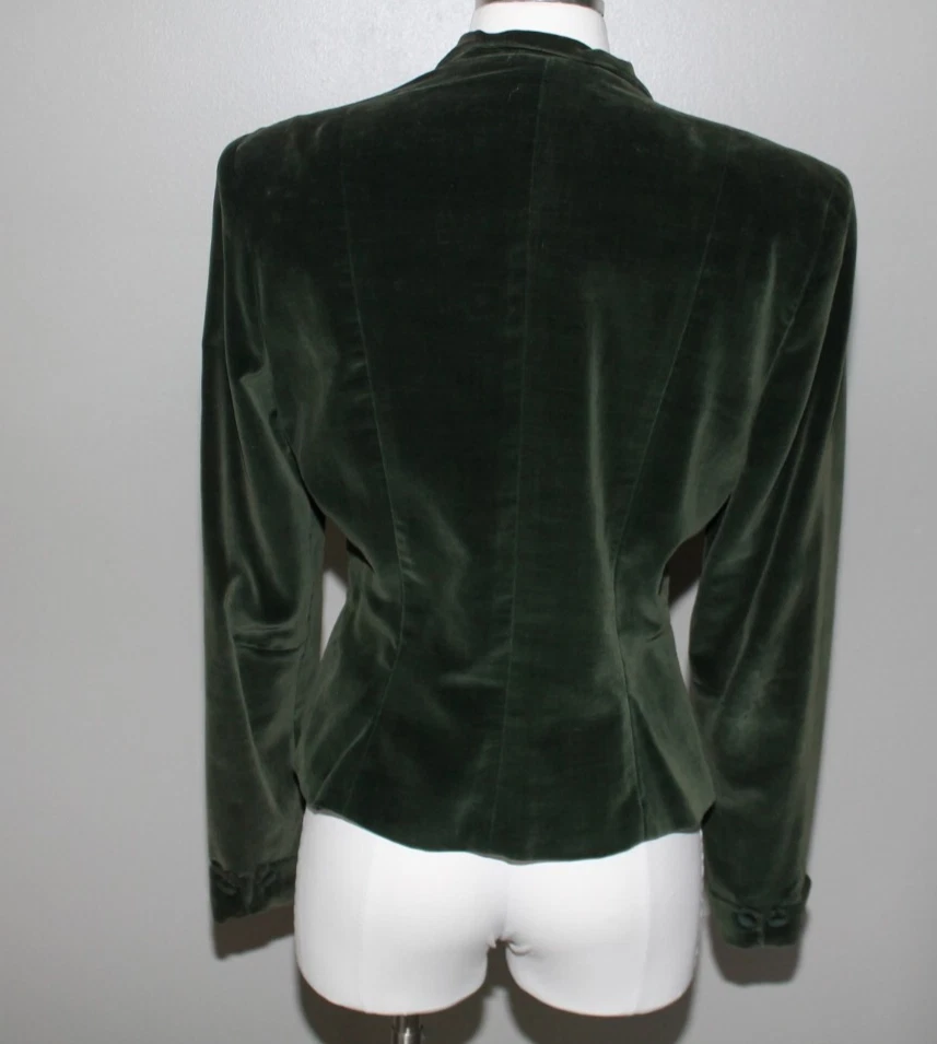 Blazer Chaqueta Vintage Terciopelo Verde Bosque Años 50 Ecuestre 34 Pecho Romántico Foto 3 de 4