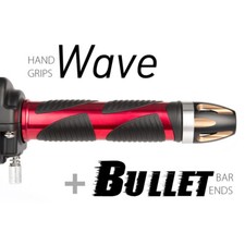 KiWAV Motorcycle Wave Grips Red with Bullet Bar Ends titanium Gold/Silver