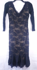 D & G Dolce & Gabbana Women's  Dress Size 24/38 Black Lace Over Nude 3/4 Sleeve
