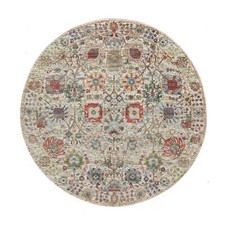5' x 5' Arcadia White Tebraz Vase Hand Knotted Round Silk and Wool Rug R90259