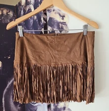 AMERICAN RAG Brown Faux Suede Fringe Skirt Junior's Size 7 Mini Zip Back