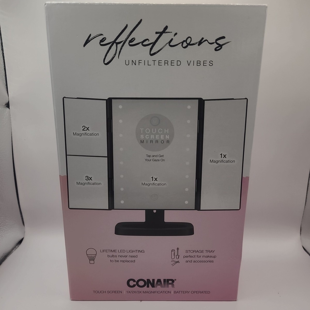 Conair Reflections Lighted Tri-Panel Mirror, Model BE90, New In