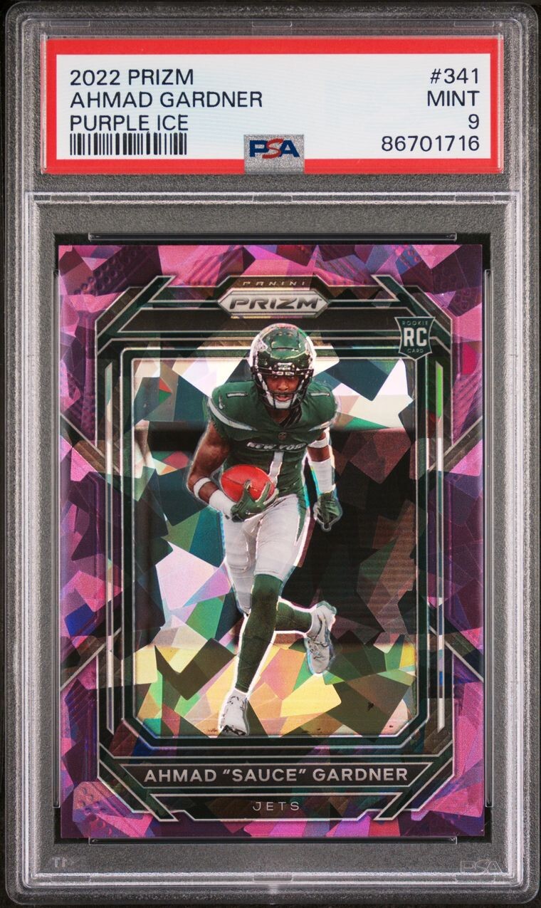 2022-23 Prizm Ahmad Sauce Gardner #341 Purple Ice /225 PSA 9 Jets