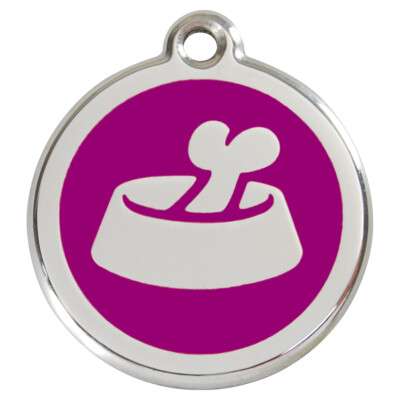 RedDingo Hundemarke individuelle Gravur Knochen im Napf purple