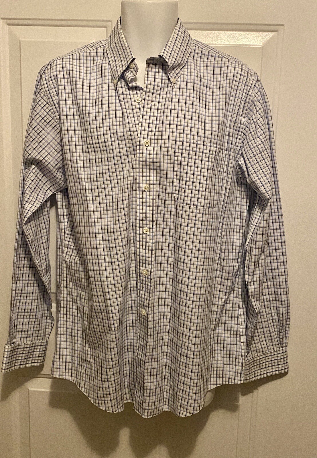 Brooks Brothers Men's Dress Shirt 16 4/5 Slim Fit Non-iron White Blue Boxed