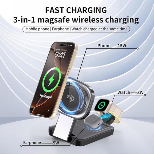 3-in-1 Wireless Ladegerät Ladestation für Apple Watch Air Pods iPhone 16 15 14 - Bild 4 von 14