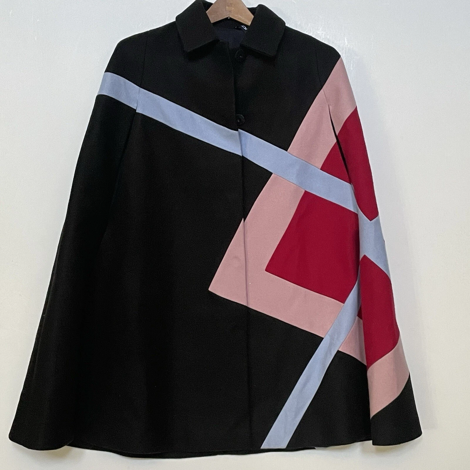 Miuco Cape Poncho Womens Sz S Black Colorblock Button Down Wool Blend Coat