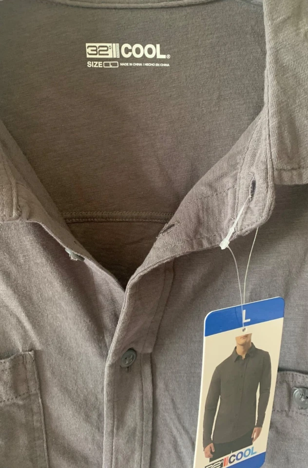 32 DEGREES Solid Gray Men's Knit Button-Up Collared Long Sleeve Shirt NWT Large - Image 3 of 4