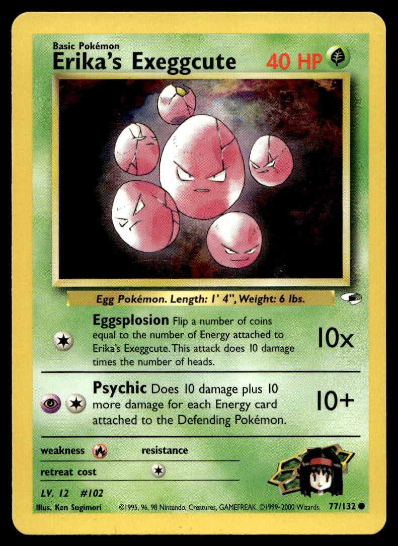 Erika's Exeggcute 77/132 Pokemon Card Gym Heroes Common 40 HP Near Mint F11