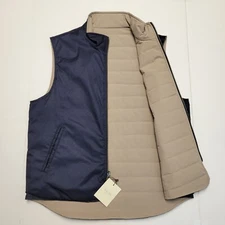 NEW Hagen Carmel REVERSIBLE Zip Vest Men LARGE L Navy Blue Beige Puffer Pockets