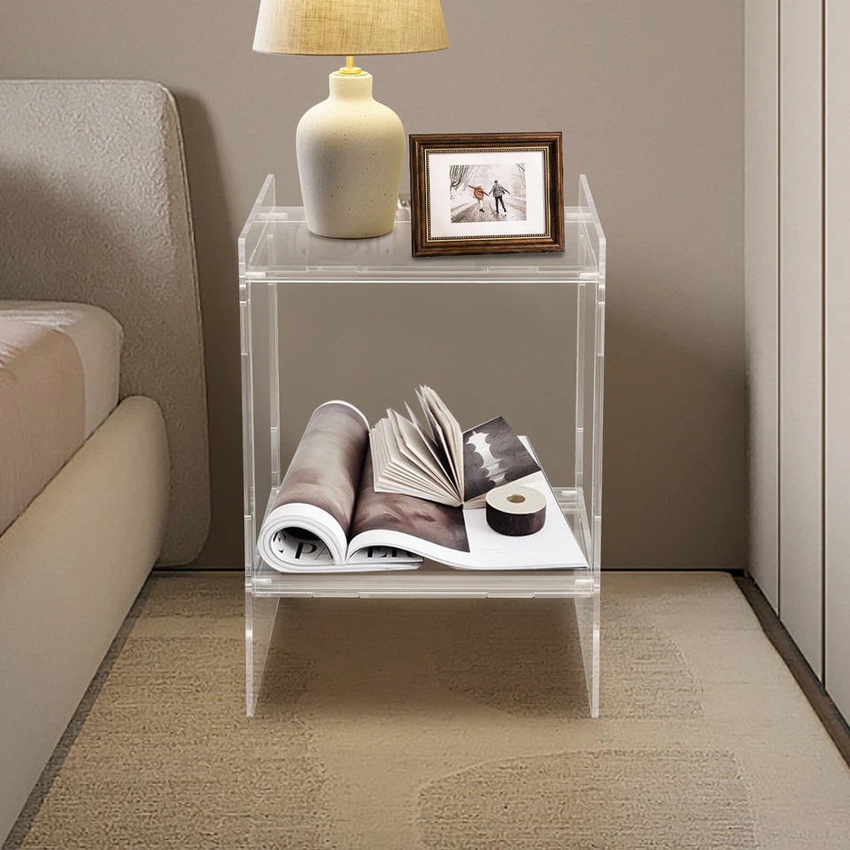 Acrylic Coffee Table 2 Tires Clear Side End Table For Living Room Bedside Table - Image 4 of 4