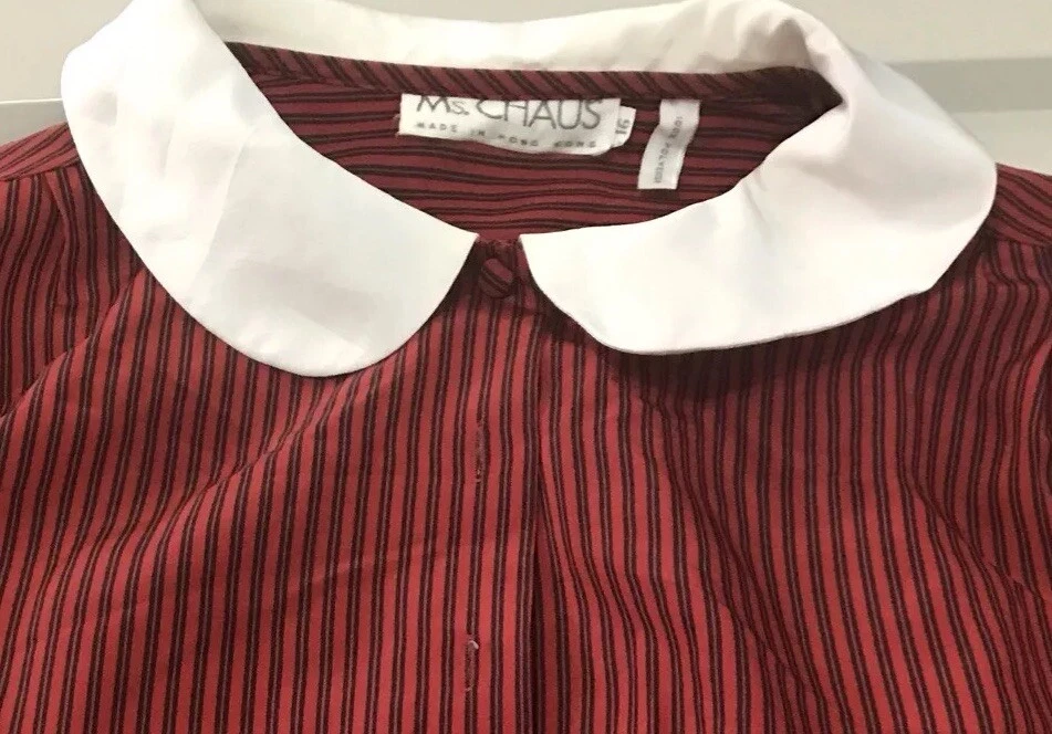 Vintage MS Chaus Dress Red Striped Peter Pan Collar Blouson Fit N Flare 80’s 90s - Image 4 of 4