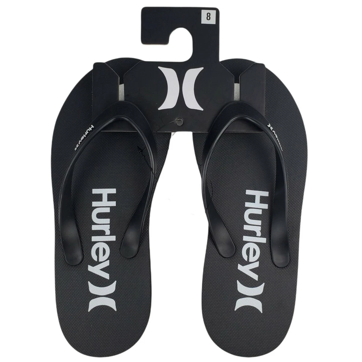 Hurley One and Only Men s Flip Flop Sandals Thong Solid Black White Size 8