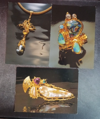 lot 3 artist promo postcards James BARKER fine gold jewellery