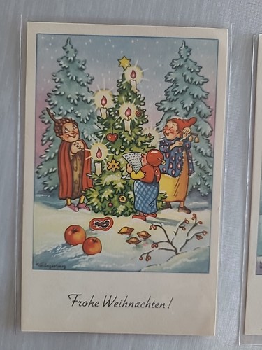 Set of 2 Katrin Hongesberg postcards Gnomes Elf Christmas Germany Druck Vintage - Picture 3 of 4