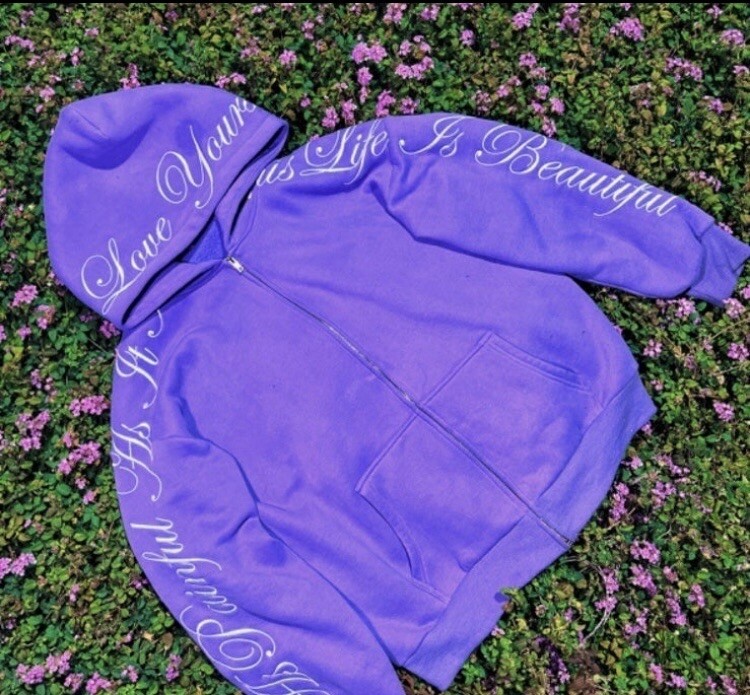 Phora Yours Truly LOVE YOURSELF EMBROIDERED ZIP-UP Lavender