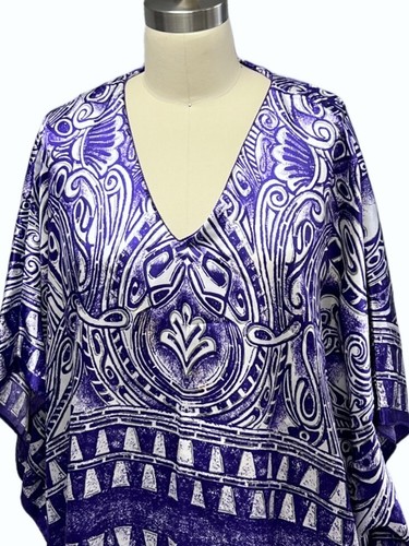 Vtg Barbizon Womens Kaftan Dress Muumuu Multicolor Purple Psychedelic Boho O/S - Picture 2 of 5