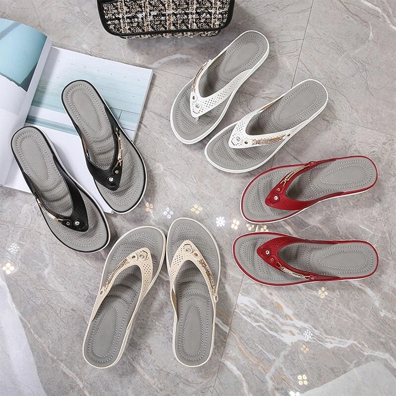 Chinelos femininos de verão tanga sandálias apoio arco almofada chinelos sapatos macios - Imagem 3 de 4