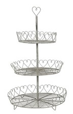 dekorative nostalgische Deko Etagere Korbetagere 3-stöckig rund hellgrau