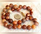 12mm Jasper Bead Necklace- knotted- w/14k Clasp - 18” long + 14k hoop charms — photo 3
