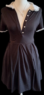 HOT TOPIC Lace Collar Pleated Fit & Flare Mini Dress Black SM