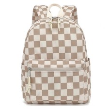 Checkered Corduroy Mini Backpack Purse Casual Daypack for Women and Girls