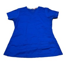 Vera Bradley Women's V Neck Blue Scrub Top Pockets Short Sleeve Size Small