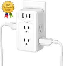 Multi Plug Outlet 6 Wall Outlet Extender with 3 USB Charging Ports (1 USB C)